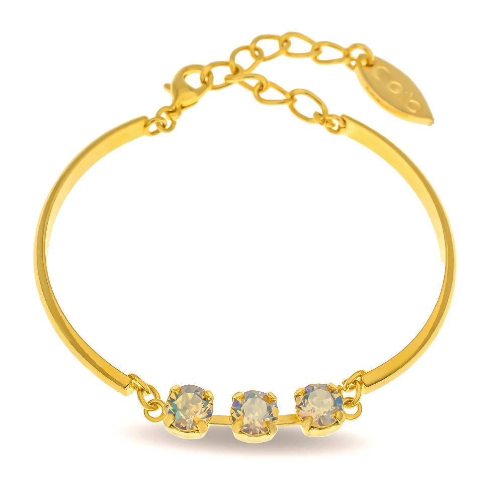 צמיד עם קריסטלים בשילוב מתכת בגוון טופז בציפויי זהב מבריק - לילה