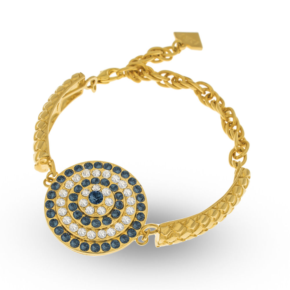 צמיד מתכת משולב עם יציקה משובצת קריסטלים בציפויי זהב | לילה