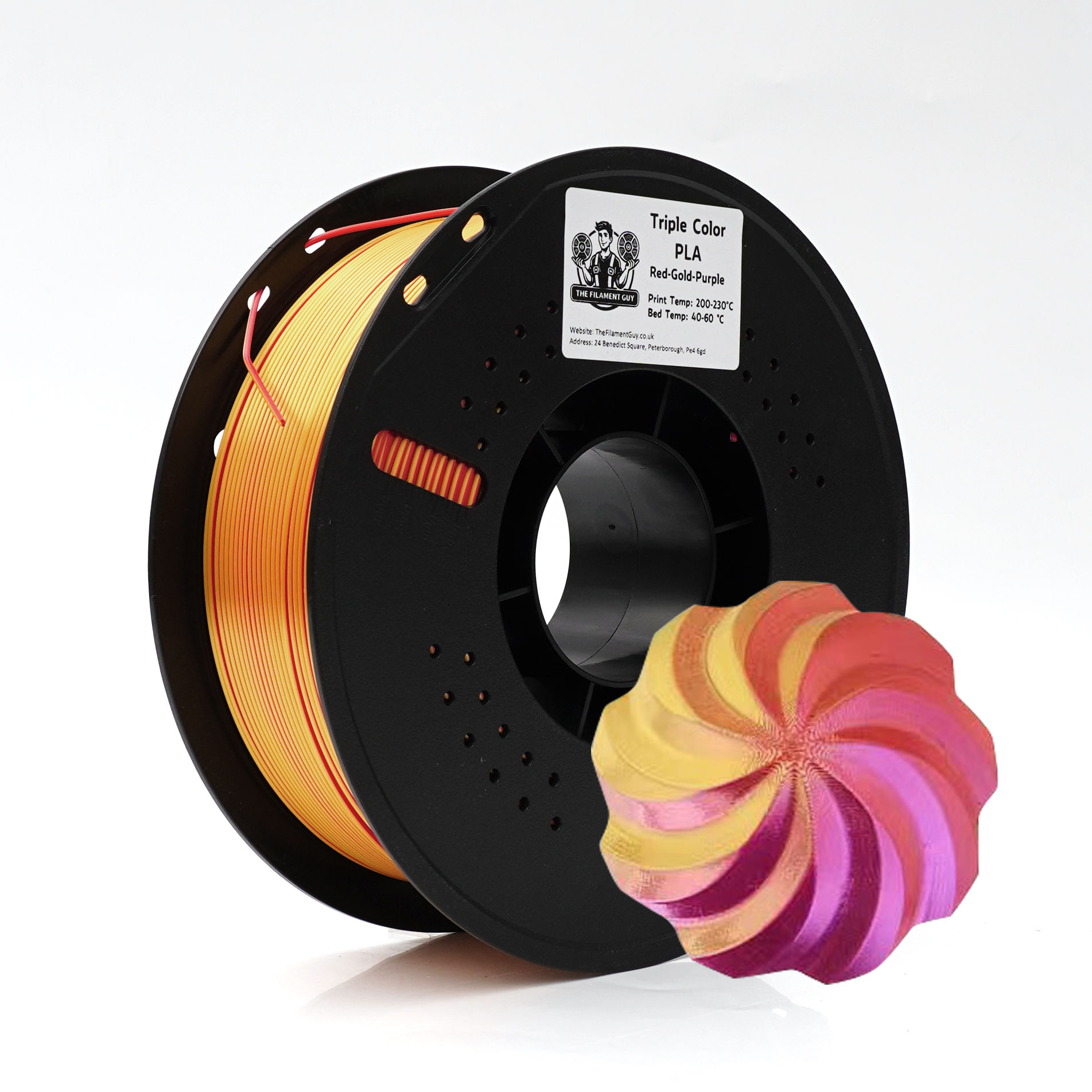 The Filament Guy Tri-Color PLA - Red, Gold, Purple
