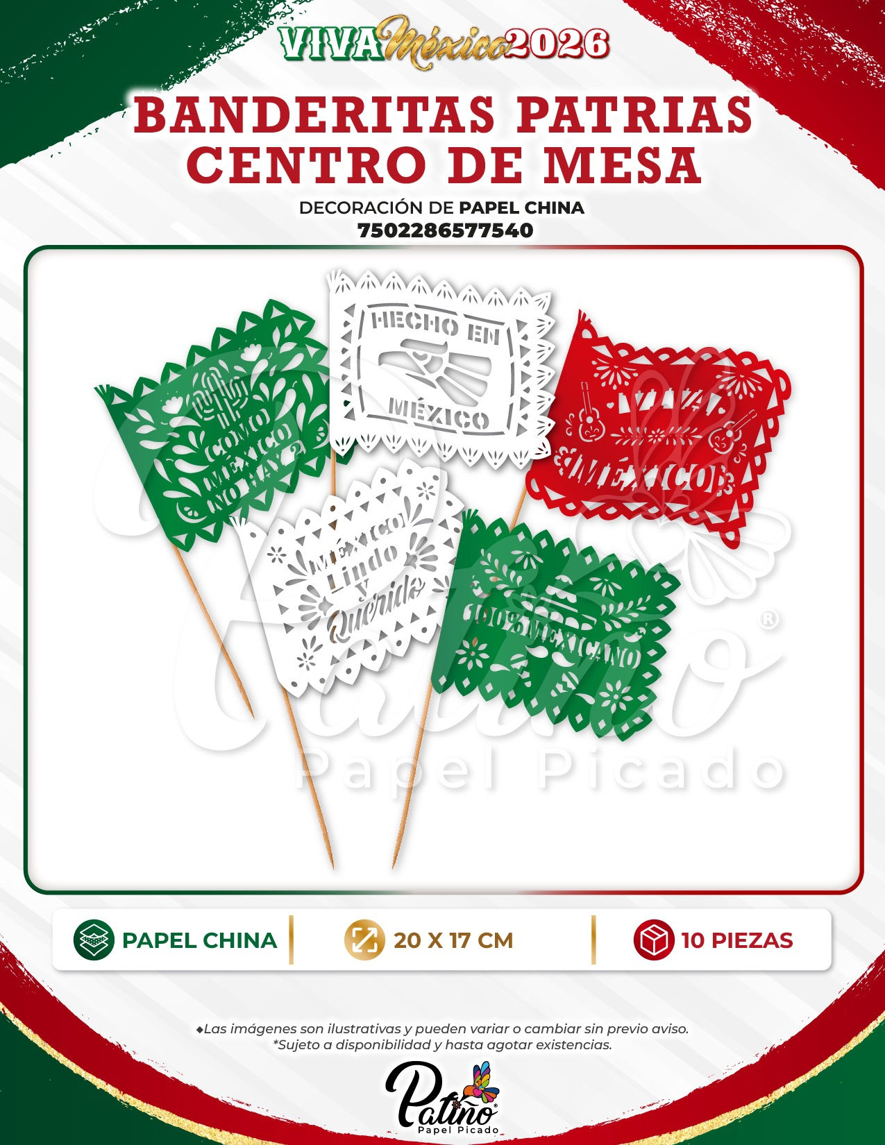 BANDERITAS PATRIAS CENTRO DE MESA