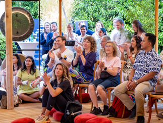 Geneva Meditation Challenge audience cheering during quantified meditation performance — WML