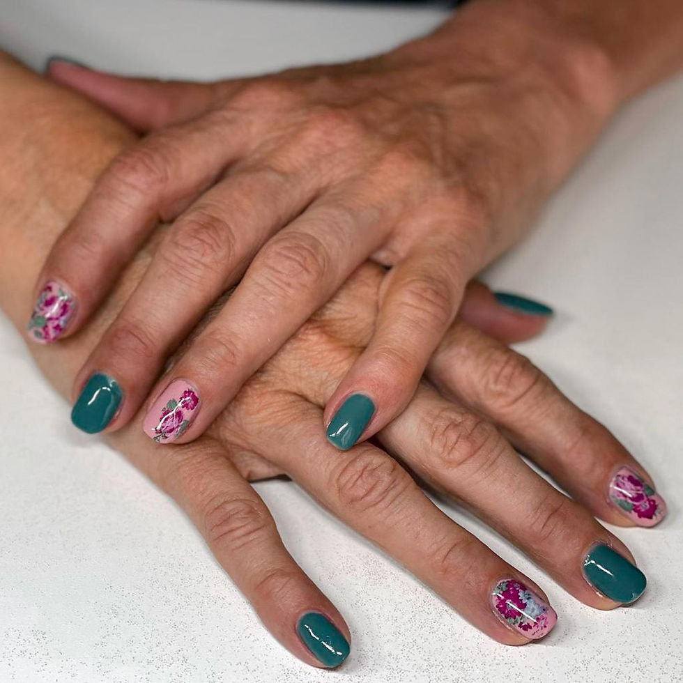 green-nails-with-pink-stamps