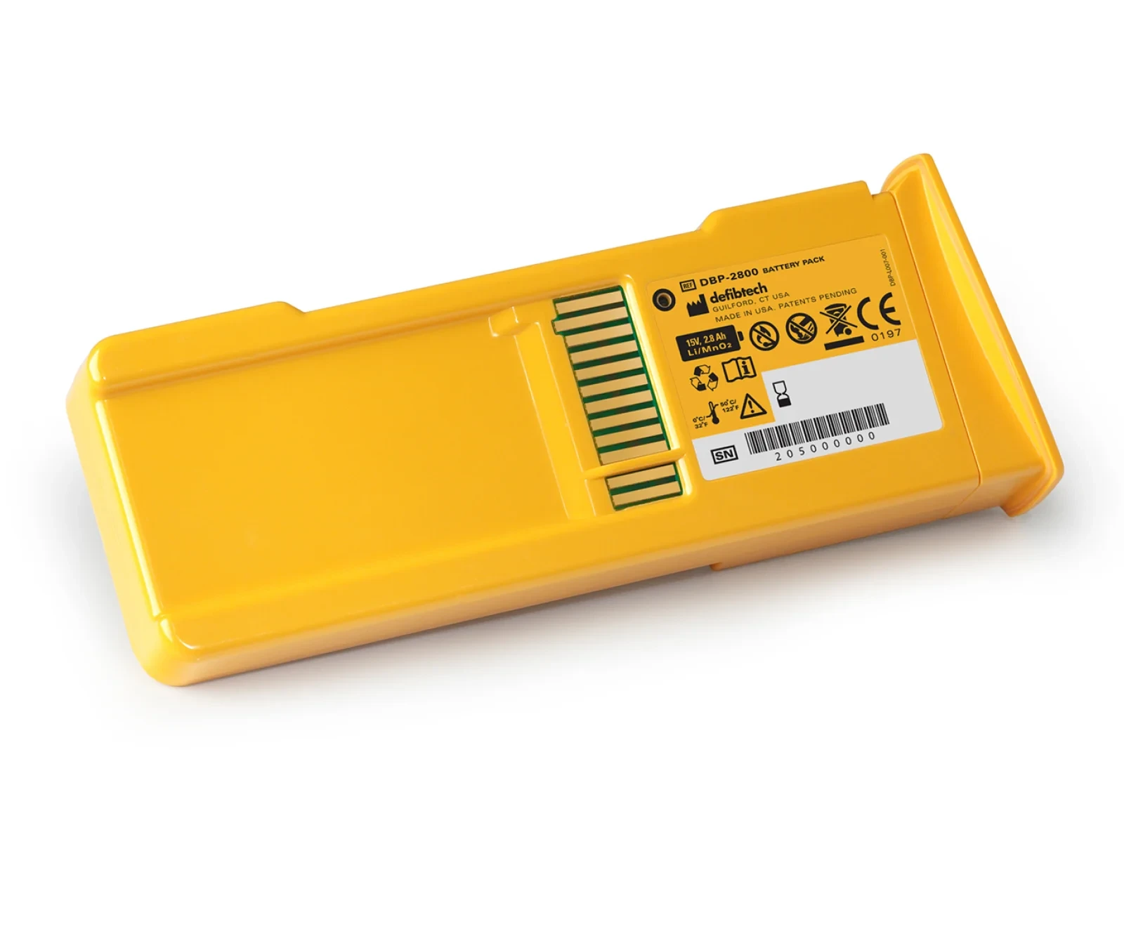 Yellow battery pack for AED