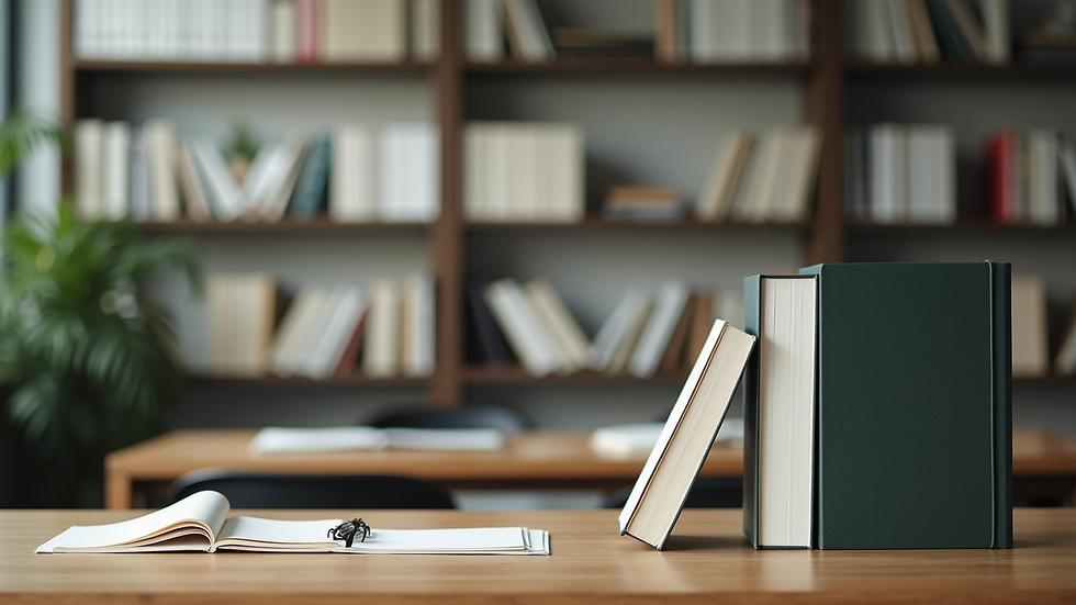 Eye-level view of an office stand with crisis management books