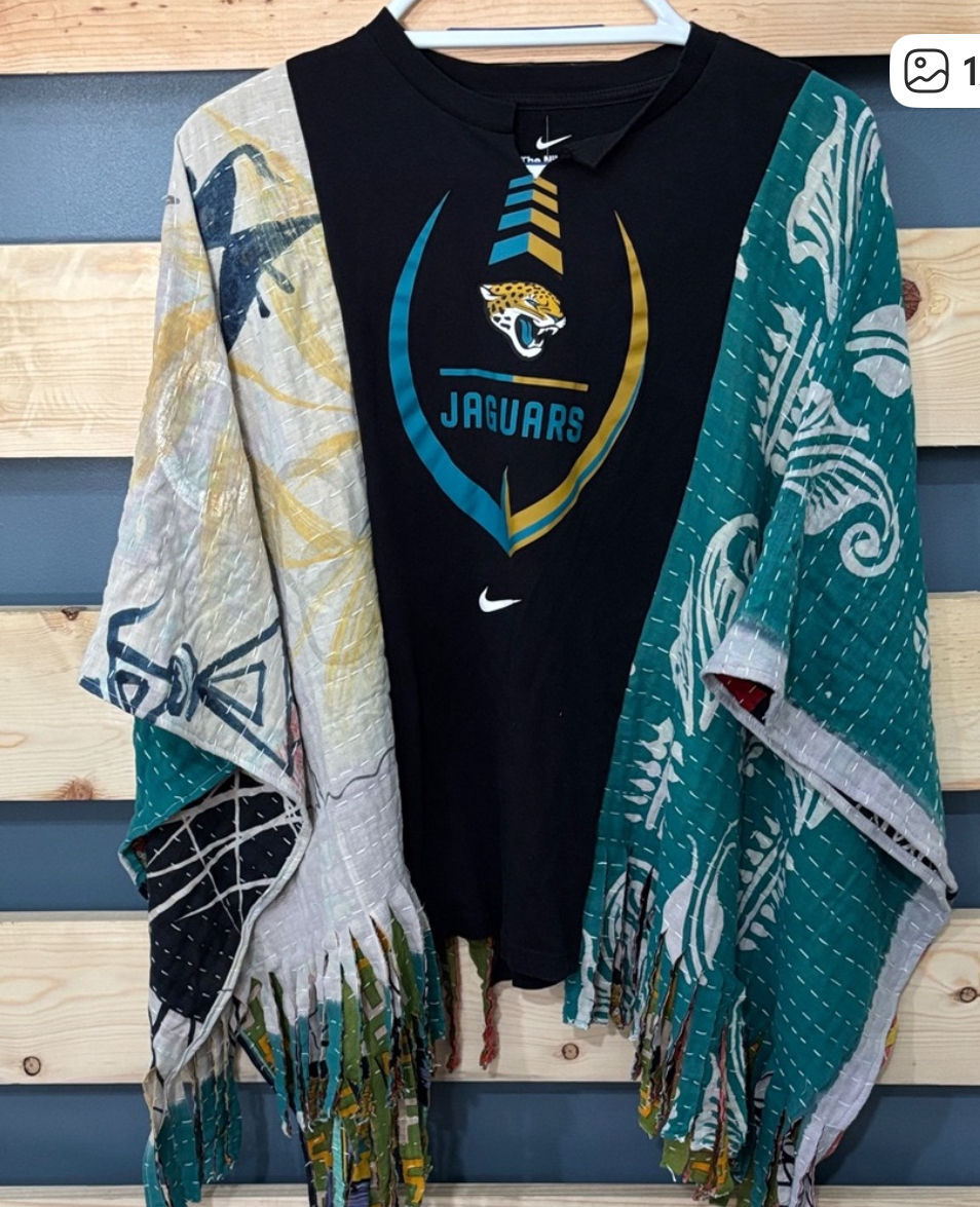 Upcycled Jacksonville Jaguars T w/ kantha sleeves