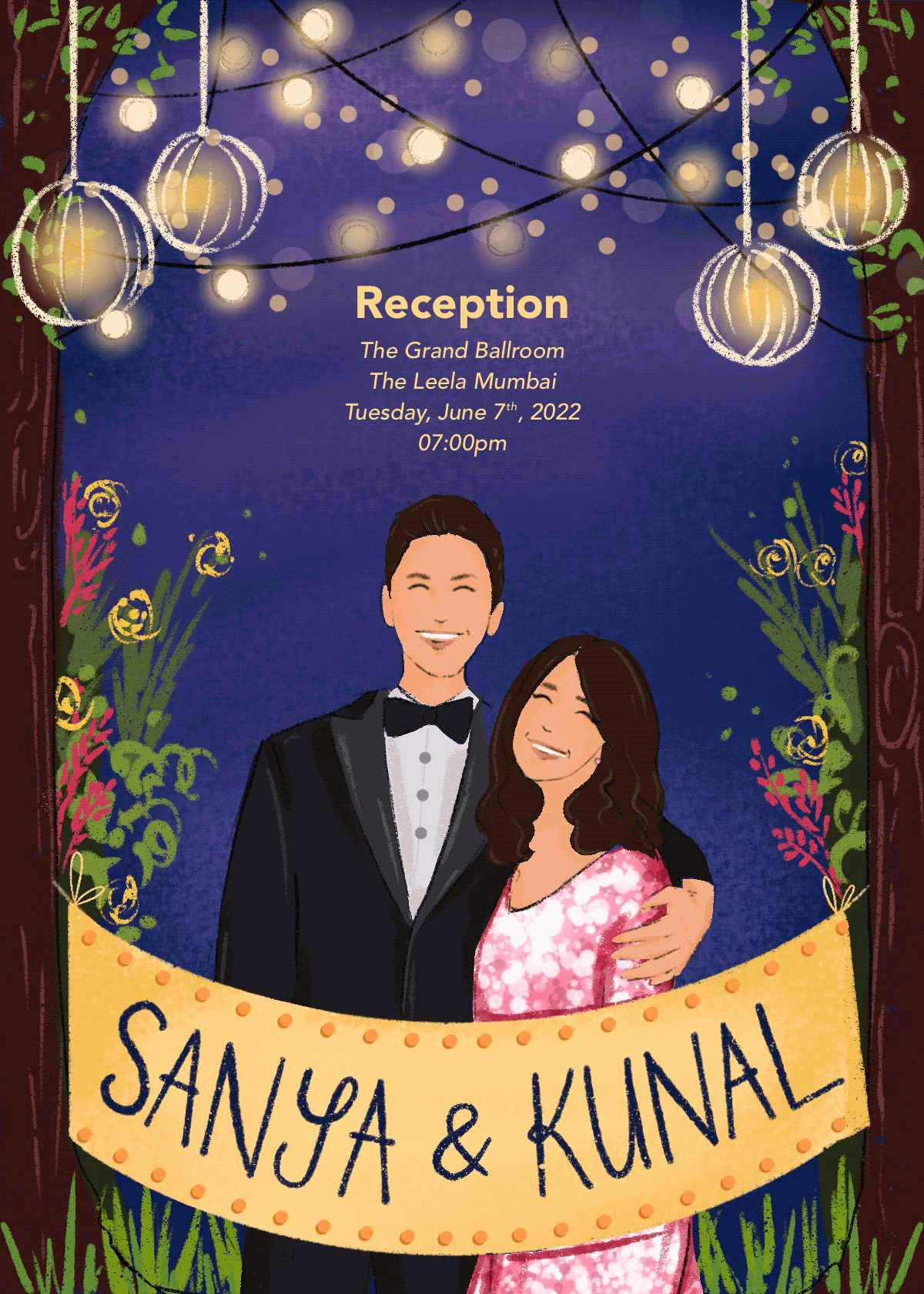 Illustrated Wedding Reception Invitation