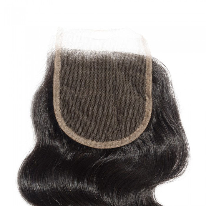 Thumbnail: 4" x 4" Body Wave Free Parted Indian Hair Lace Closure 10-20 Inches