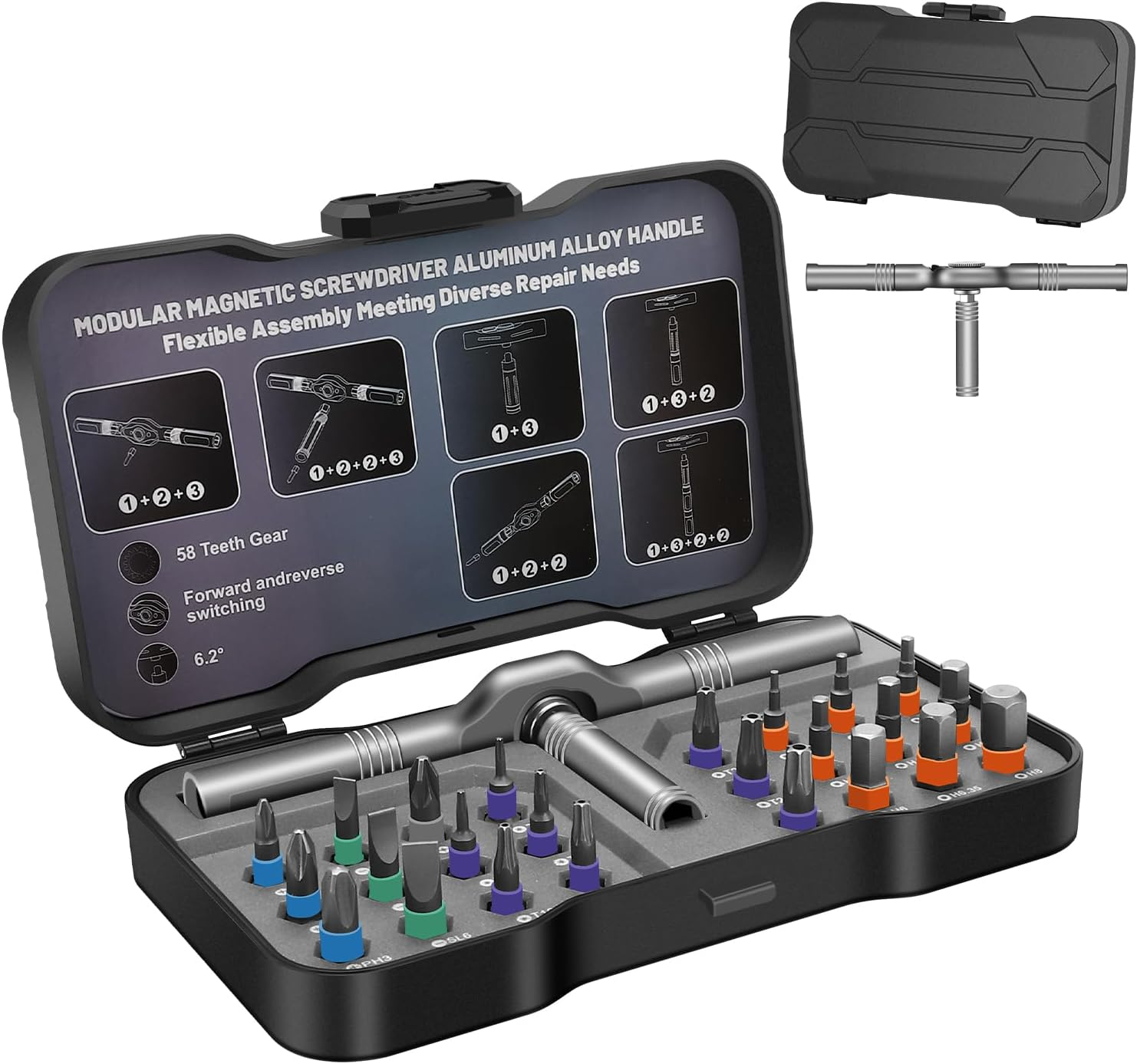 24 in 1 Magnetic Screwdriver Set with Detachable Ratchet Handle, Portable Compac