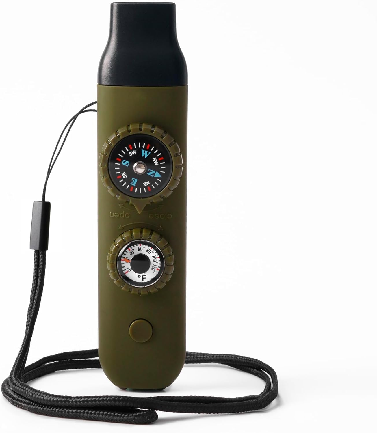 Emergency Survival Safety Whistle with Lanyard, Compass, Thermometer