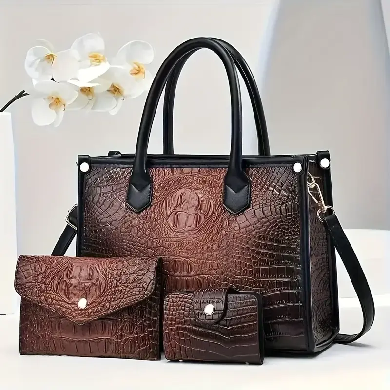 Crocodile 3pcs Handbag Set