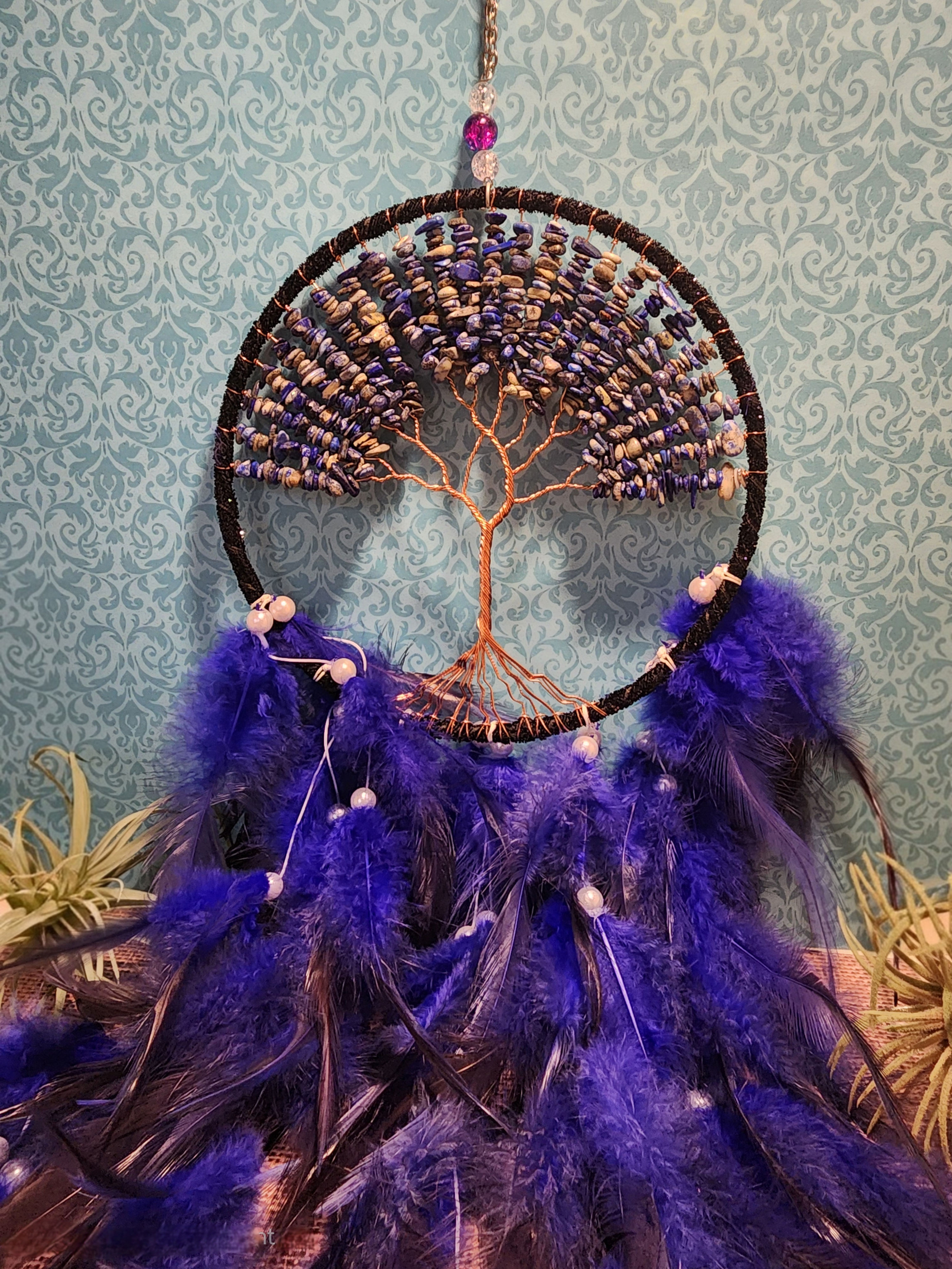 Sodalite Tree of Life Dreamcatcher with Feathers