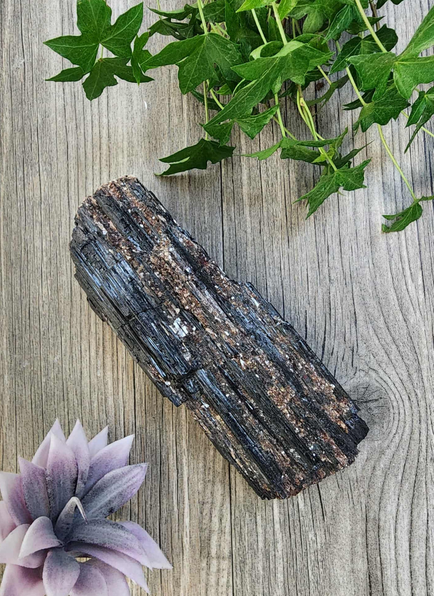 Front view of Raw and natural chunk of black tourmaline