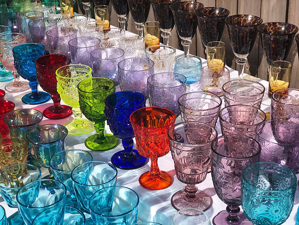 Vintage Glass Goblets in pink, blue, amber, green, purple, clear, yellow, orange, light blue, teal, brass, silver