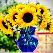 Cobalt Blue Pitcher, Floral Vessel - $5