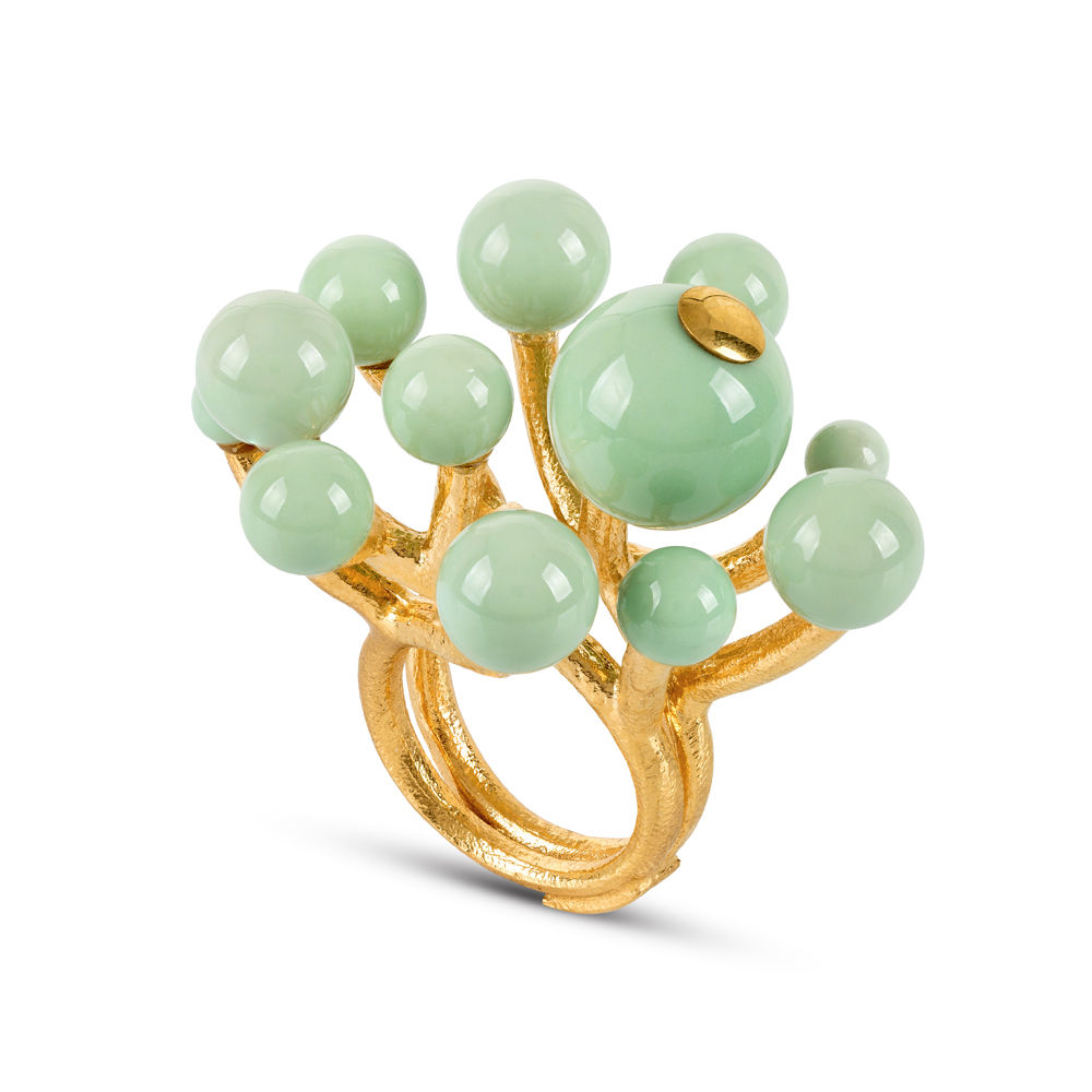 Anel em Prata Dourada com Porcelana