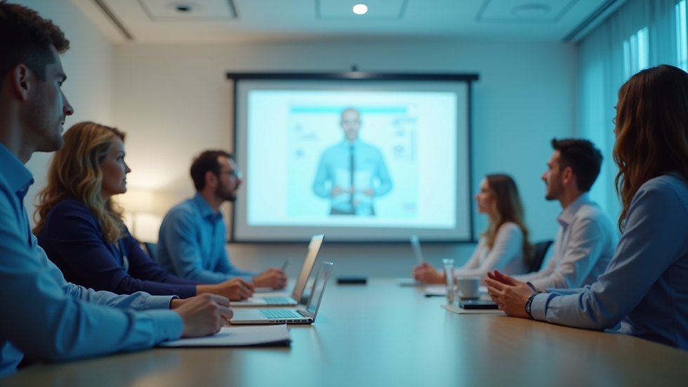 Close-up view of a healthcare training session with a digital presentation in a clinic conference room