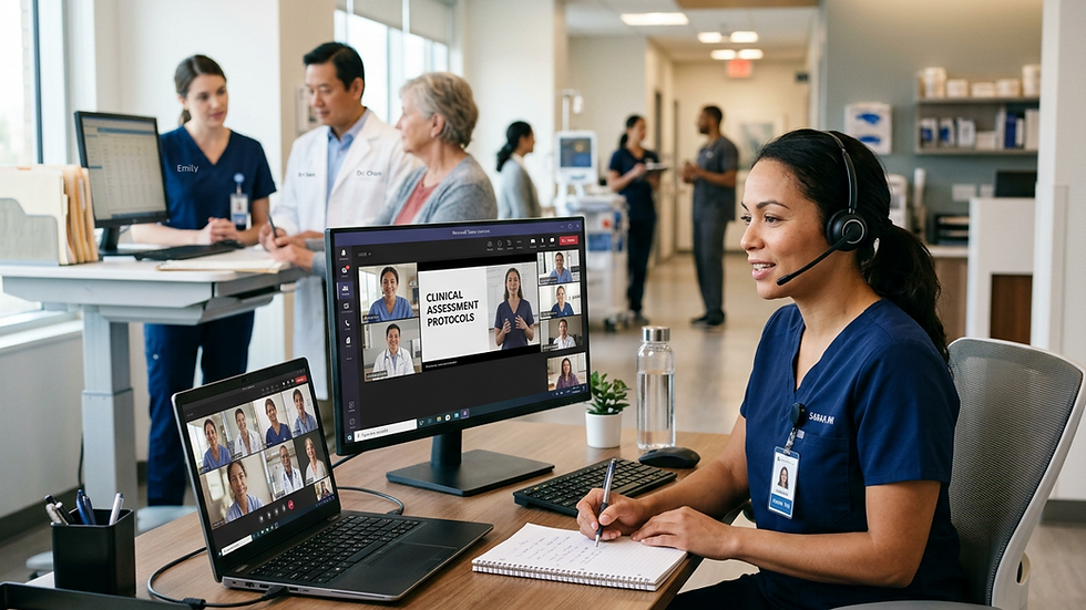 Eye-level view of a nurse participating in a virtual training session