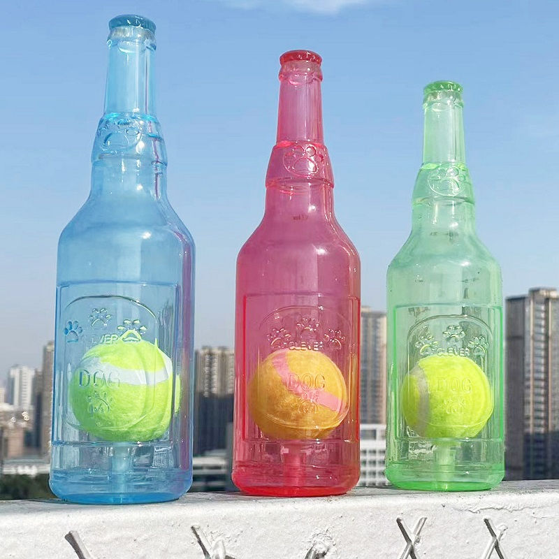 Thumbnail: Pet Chew Toy TPR Bite-resistance Beer Bottle with Tennis Ball Toy Puppy Teeth Gr