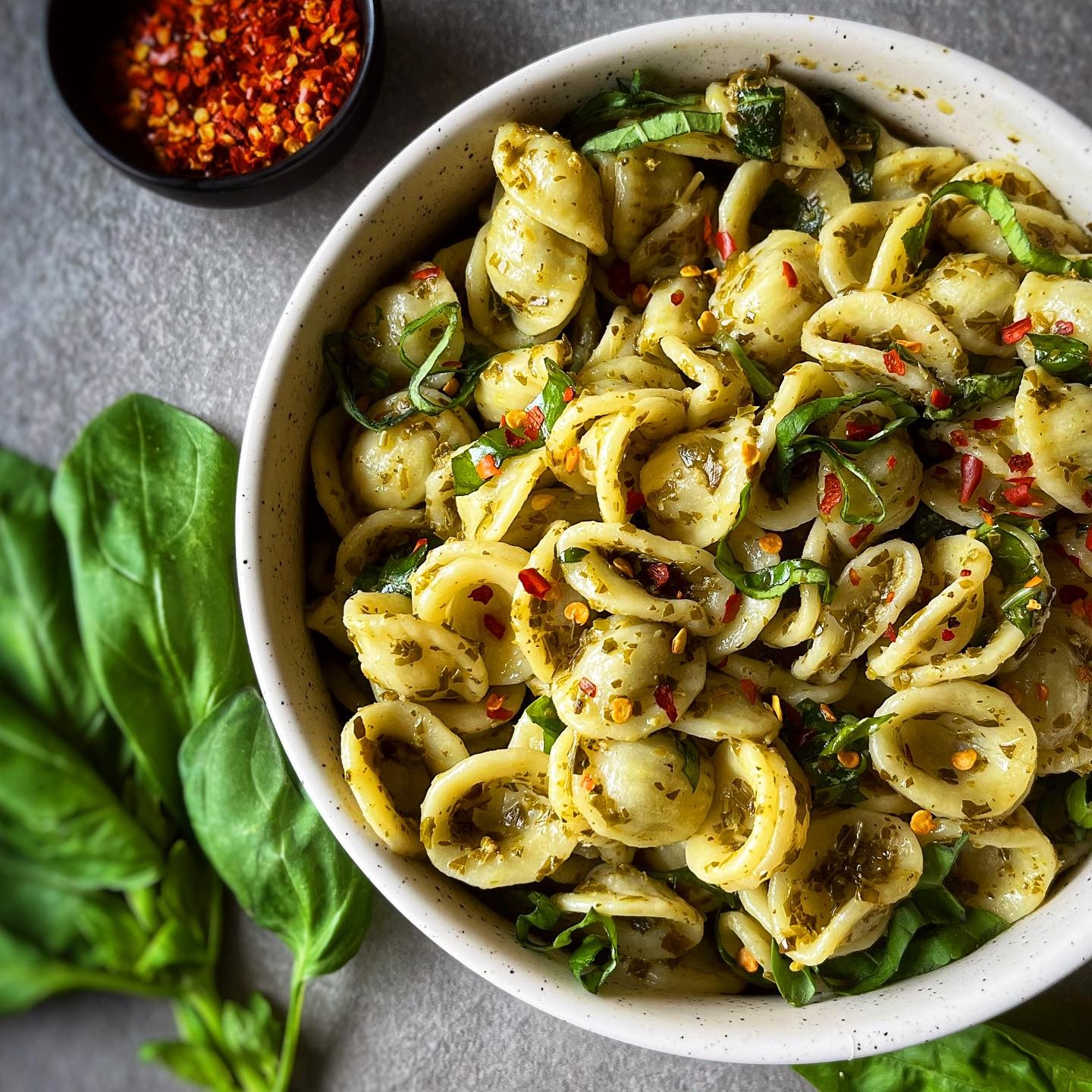 Fresh nut-free vegan basil pesto with hemp seed parmesan