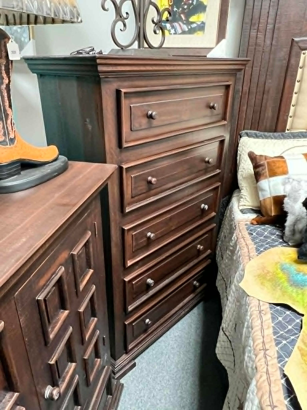 Thumbnail: Sofia King Rustic Brown Upholstered Lacquer Bedroom Set