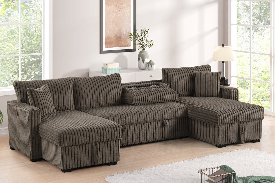 July Mocha Double Storage Chaise Sectional (w/ Pull Out Bed)