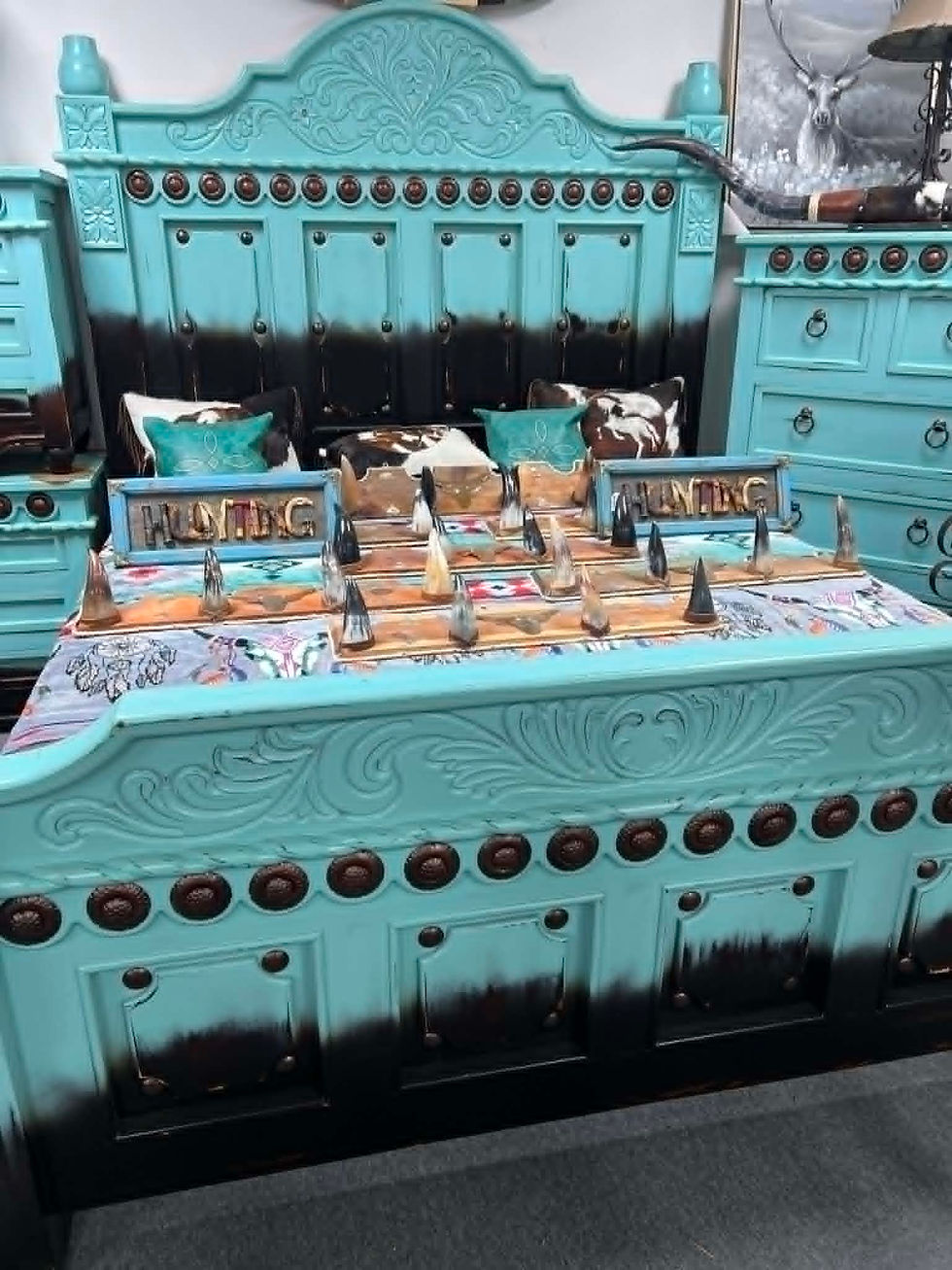 Thumbnail: Elena King Rustic Two Tone Turquoise Bedroom Set 