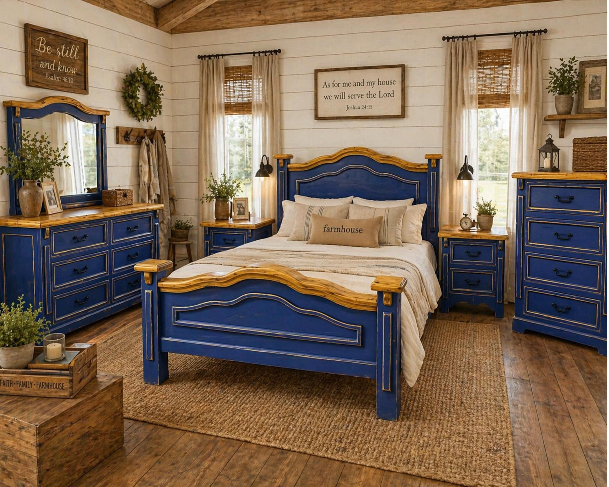 Farmhouse Blue King 5 Pieces Bedroom Set