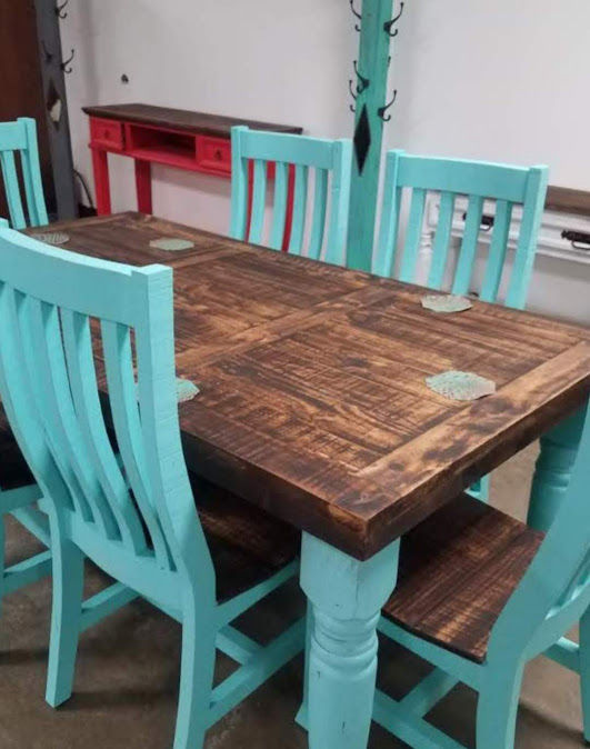 Thumbnail: Santa Rita Aqua Rustic Dining Table Set 72" 