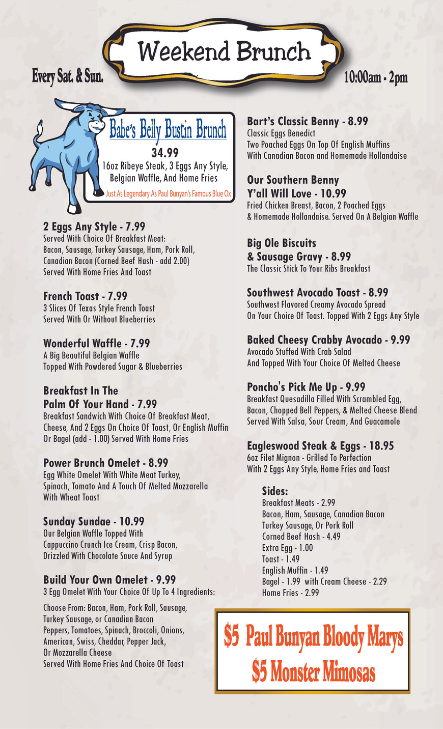 Menu Calloway's Restaurant & Bar United States