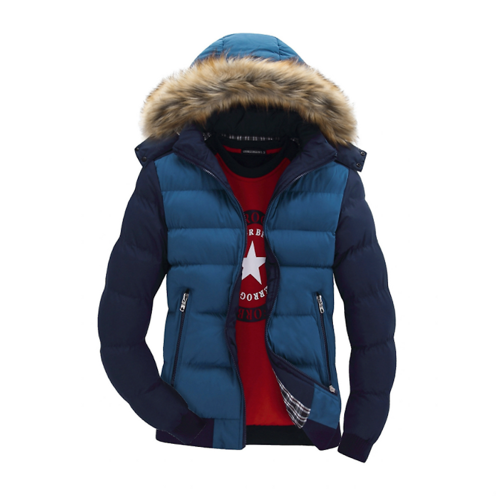 Miniatura: Mens Two Tone Puffer Jacket with Removable Hood