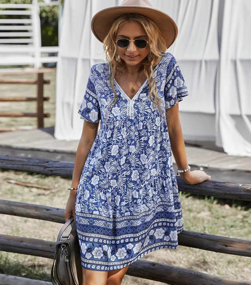 Cotton Flower Print Boho Summer Dress - Embrace Bohemian Chic with This Floral Delight