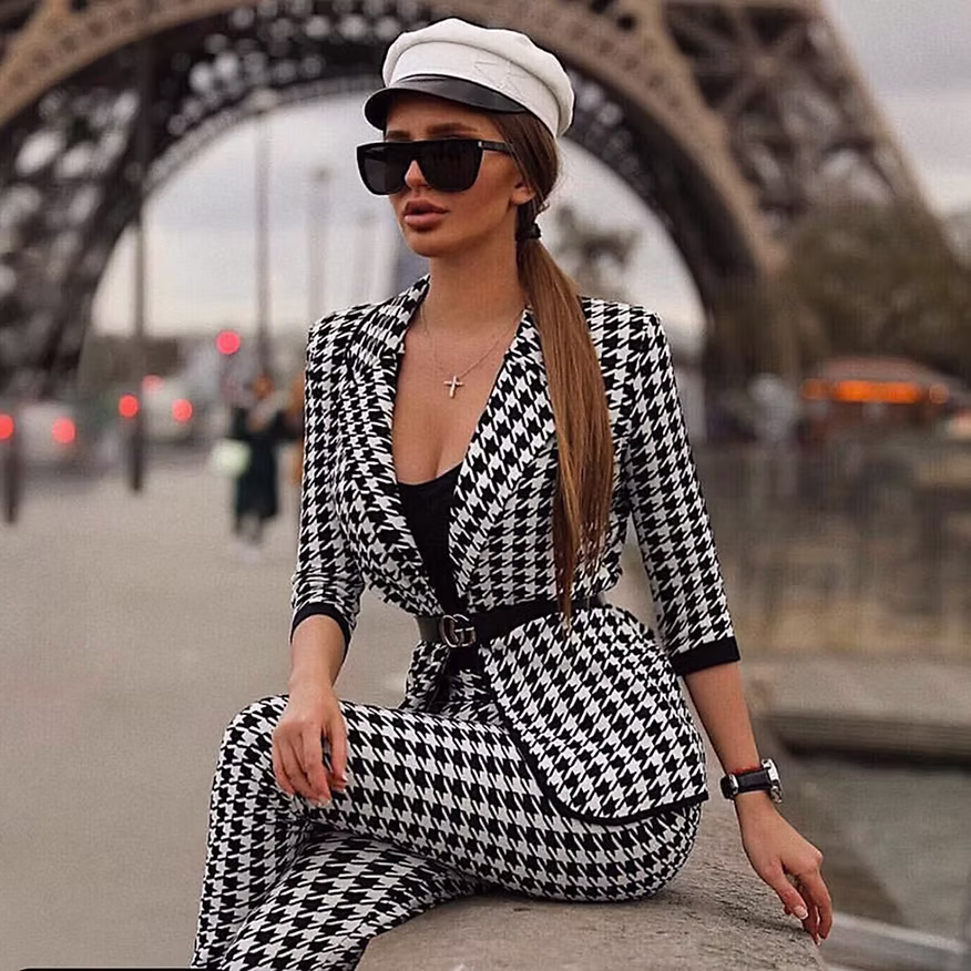 AuraHoundstooth – Lapel Jacquard Suit Set