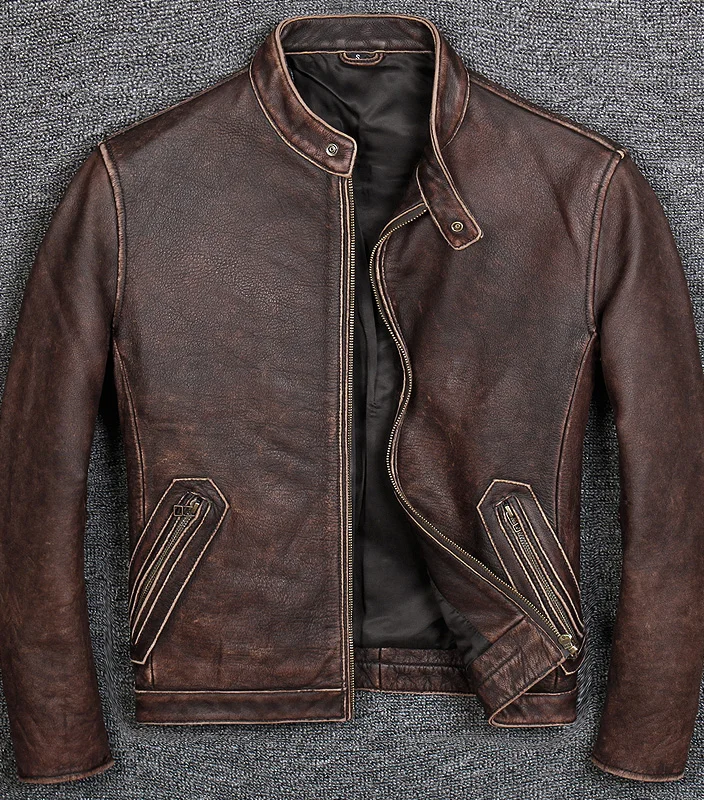 Men's Streetwear Cowhide Leather Jacket for Edgy Style