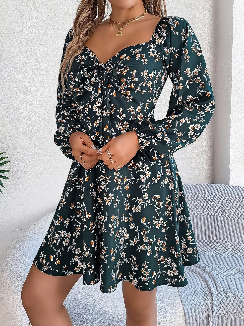 Thumbnail: Floral Lantern Sleeve A-Line Dress
