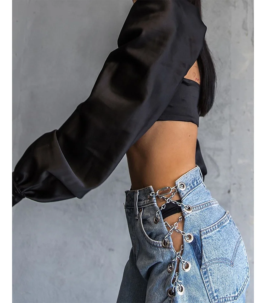 Level Up Your Denim: Elevate Your Look with Chain-Detailed High-Waist Jeans