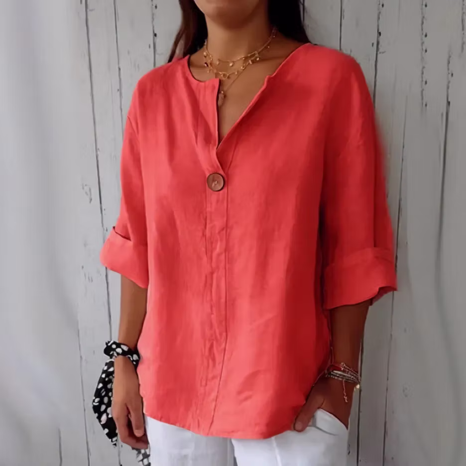 Summer V-Neck Button Tee