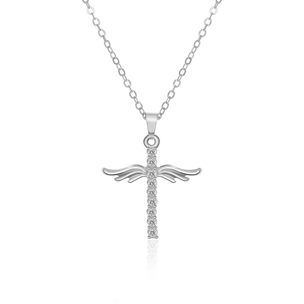 Thumbnail: Ailes d'Ange – Cross & Angel Wings Diamond Pendant