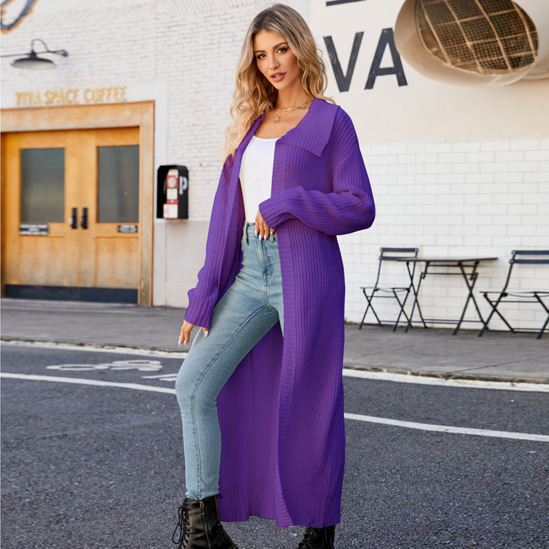 Thumbnail: Loose Polo Collar Long Cardigan Jacket
