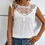 Thumbnail: Lace See-through Round Neck Blouse