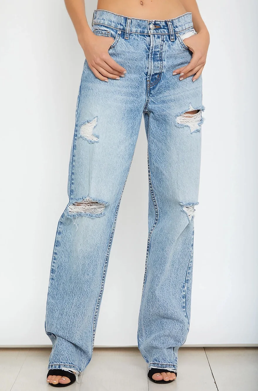 Elevate Your Casual Look: High-Waist Ripped Jeans with Chic Ripped Details