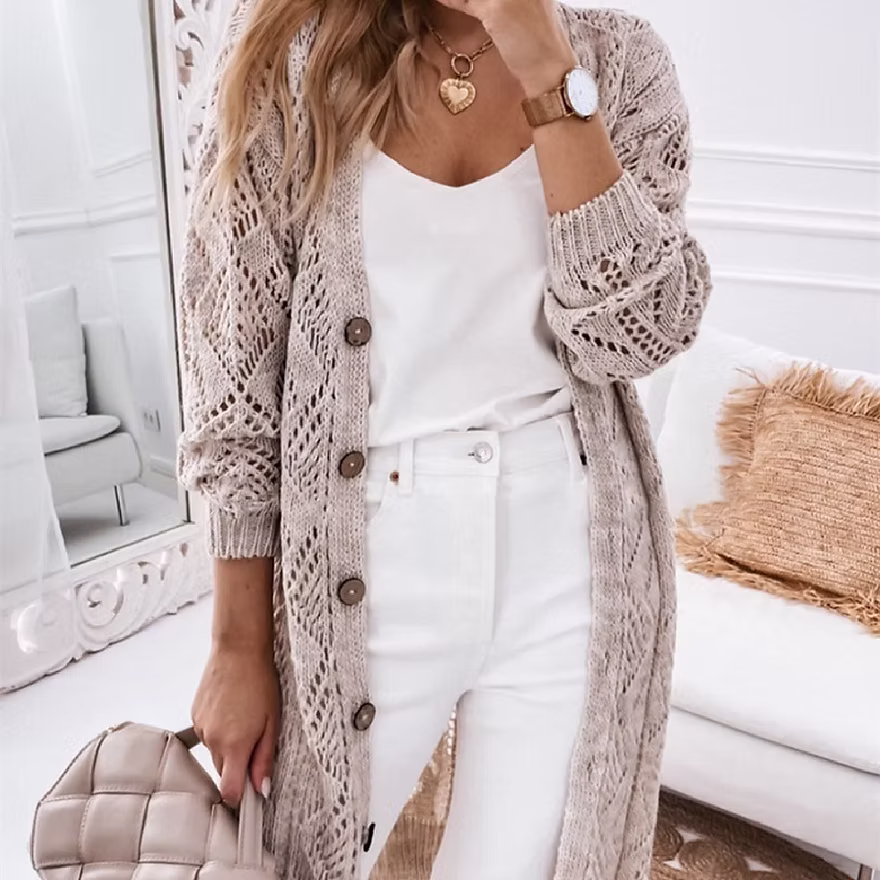 Radiant Hollow-out Knit Maxi Cardigan