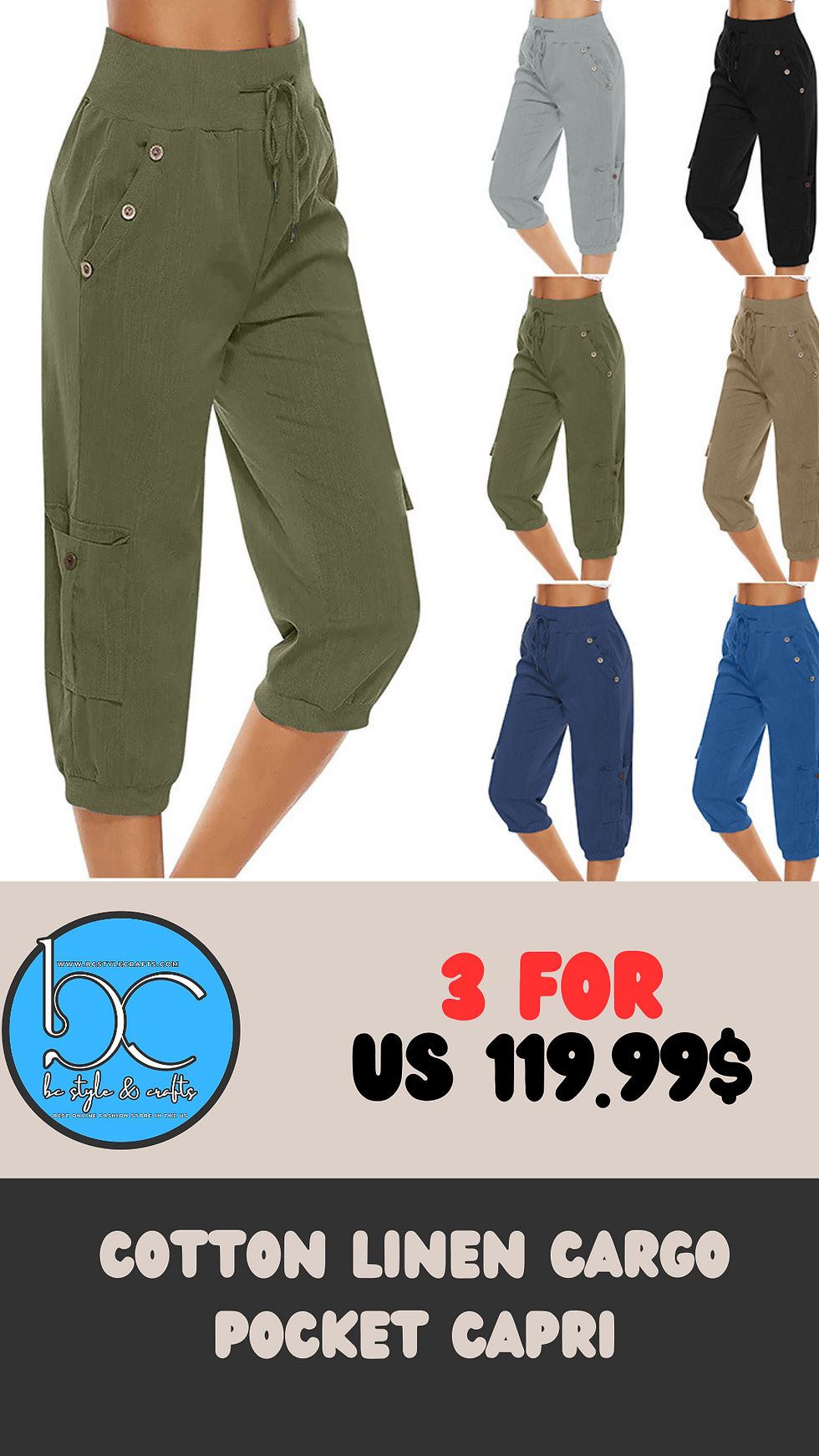 Thumbnail: Artisan Terra – Retro Cotton Linen Cargo Capris