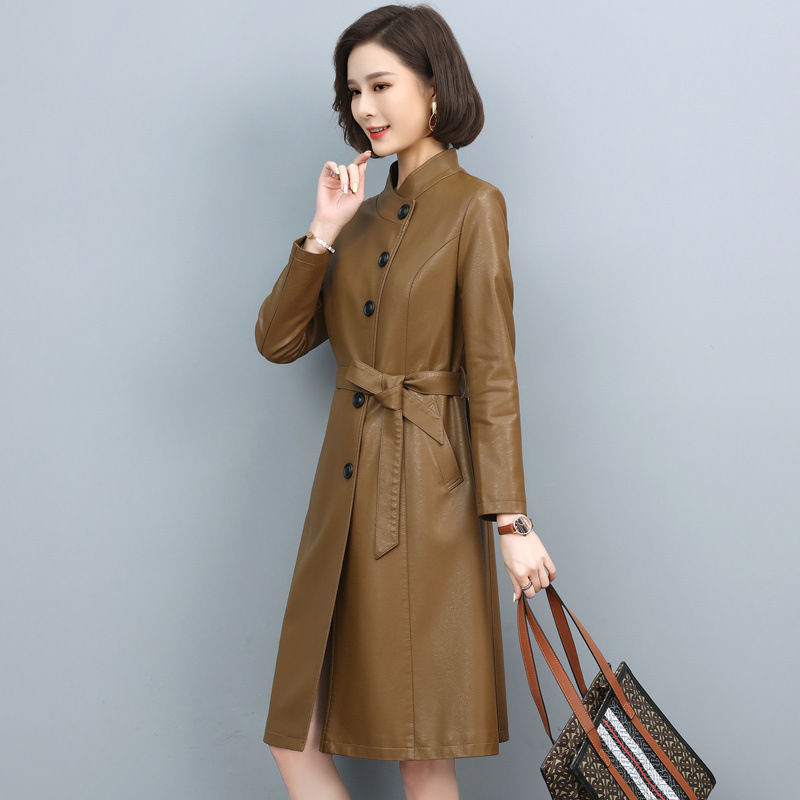 Thumbnail: Leather Drawstring Trench Coat
