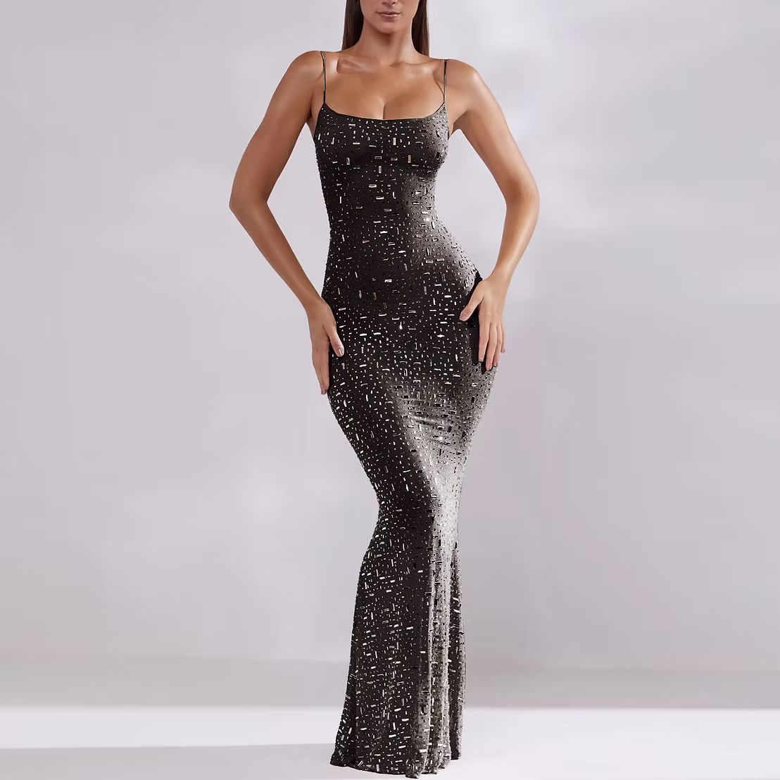 Rhinestone Embellished Mermaid Evening Dress