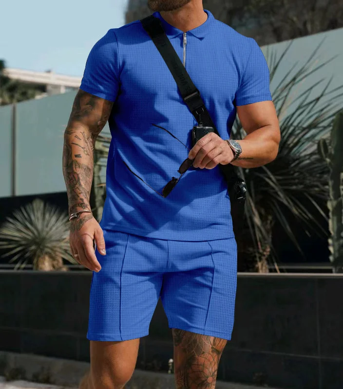 Waffle Solid Color Men's Summer Suit - Elevate your summer style with this waffle-textured suit, perfect for casual and semi-formal occasions