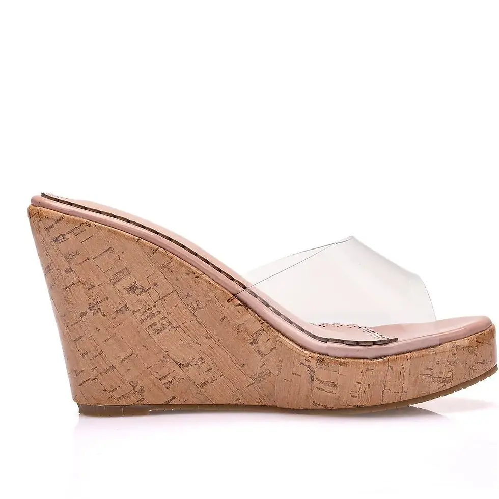 Thumbnail: The Ethereal Elevation – Transparent Nude Fish Mouth Wedge Sandals