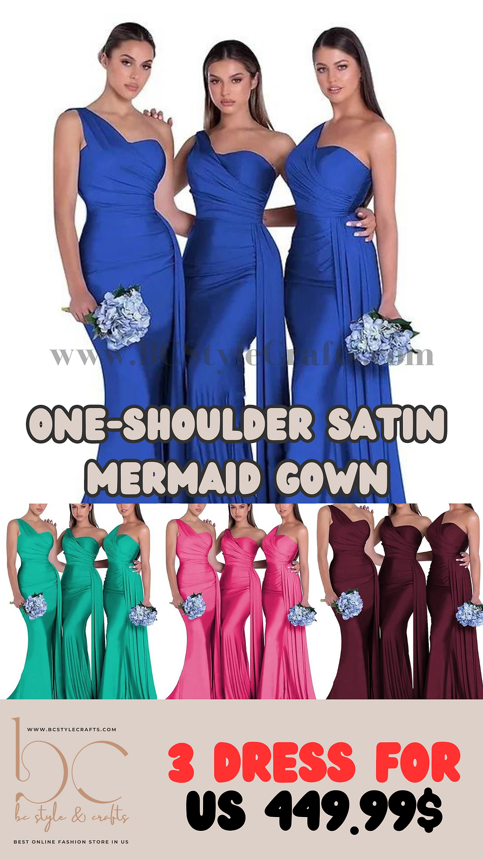 Thumbnail: One-Shoulder Satin Mermaid Gown