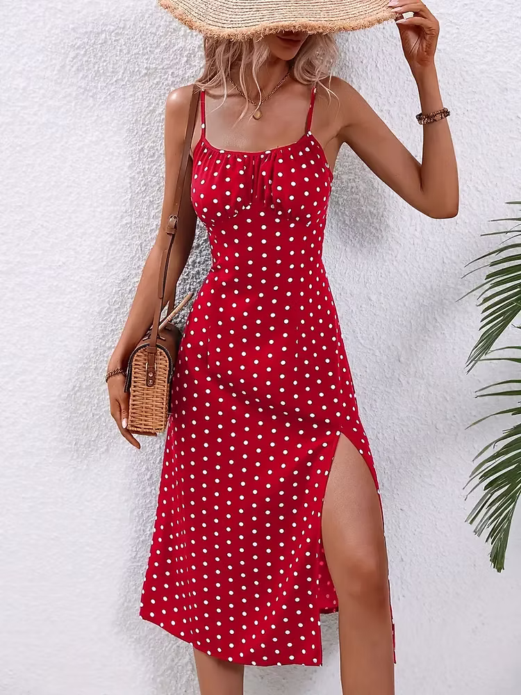 Retro Spotlights Polka Dot Slit Maxi