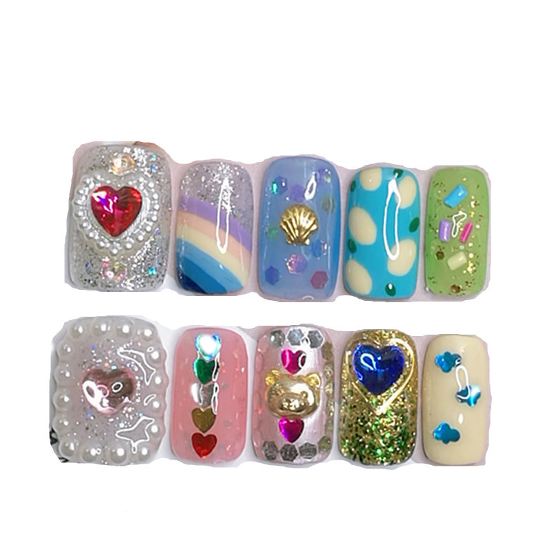 Thumbnail: Hand-Painted Hearts & Shells Nail Set