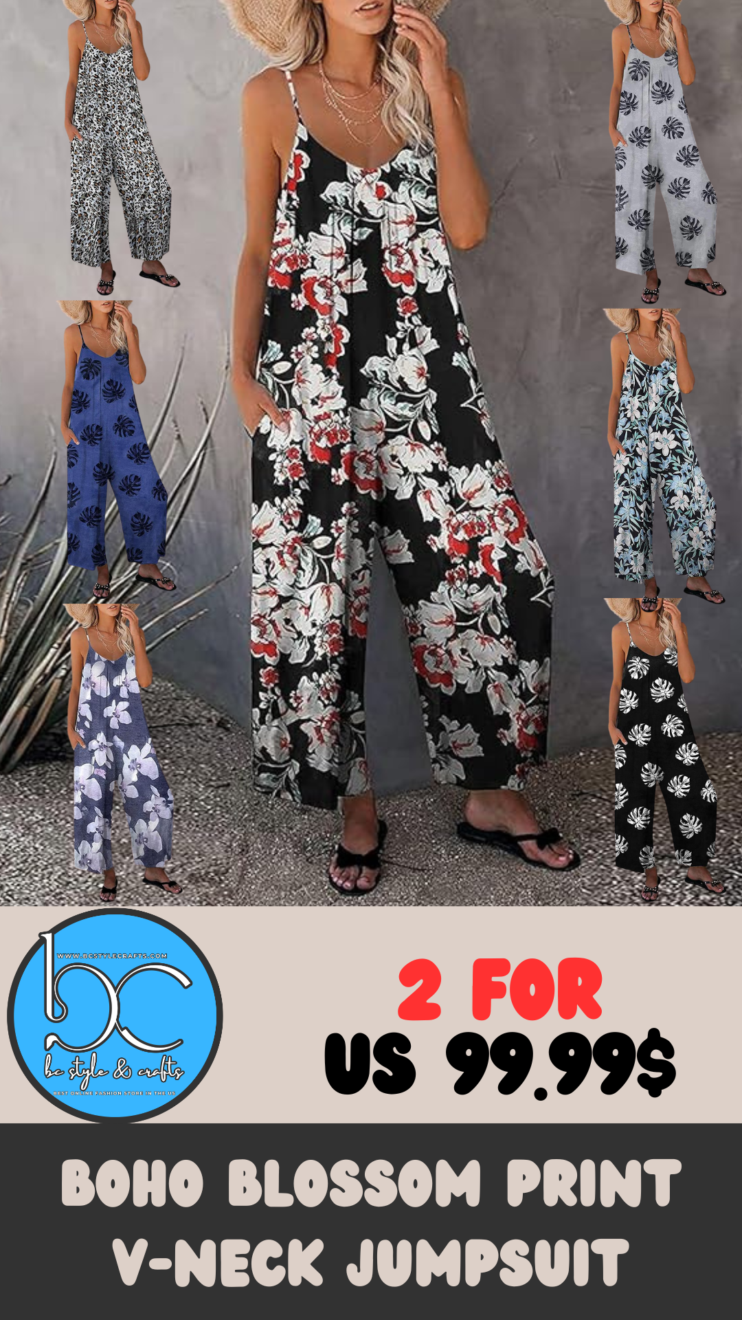 Boho Blossom Print V-neck Jumpsuit